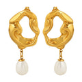Natural Freshwater Pearl Stud Earrings 18K Gold Plated Irregular Stainless Steel for Wedding Party Gift for Women