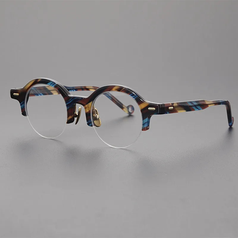 OEM ODM Shenzhen High-quality Semi-rimless Circular Acetate Eyewear Italy Japan Eyeglass Frame Acetate Frame Retro Small Round
