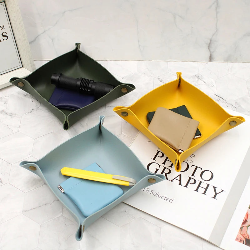Foldable Leather Valet Tray Personalized Desktop Jewelry Storage Tray High Quality Organizer Box