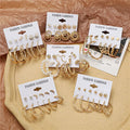 Retro New Metal Earring Cards Beautiful Creative Geometric Pearl Loop Set Earrings for Women 18 K Gold