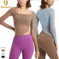 Custom Design Quick Dry Tshirt Square Neckline Sports Tops Fixed Padded Breathable Mesh Women Long Sleeve Yoga T Shirt