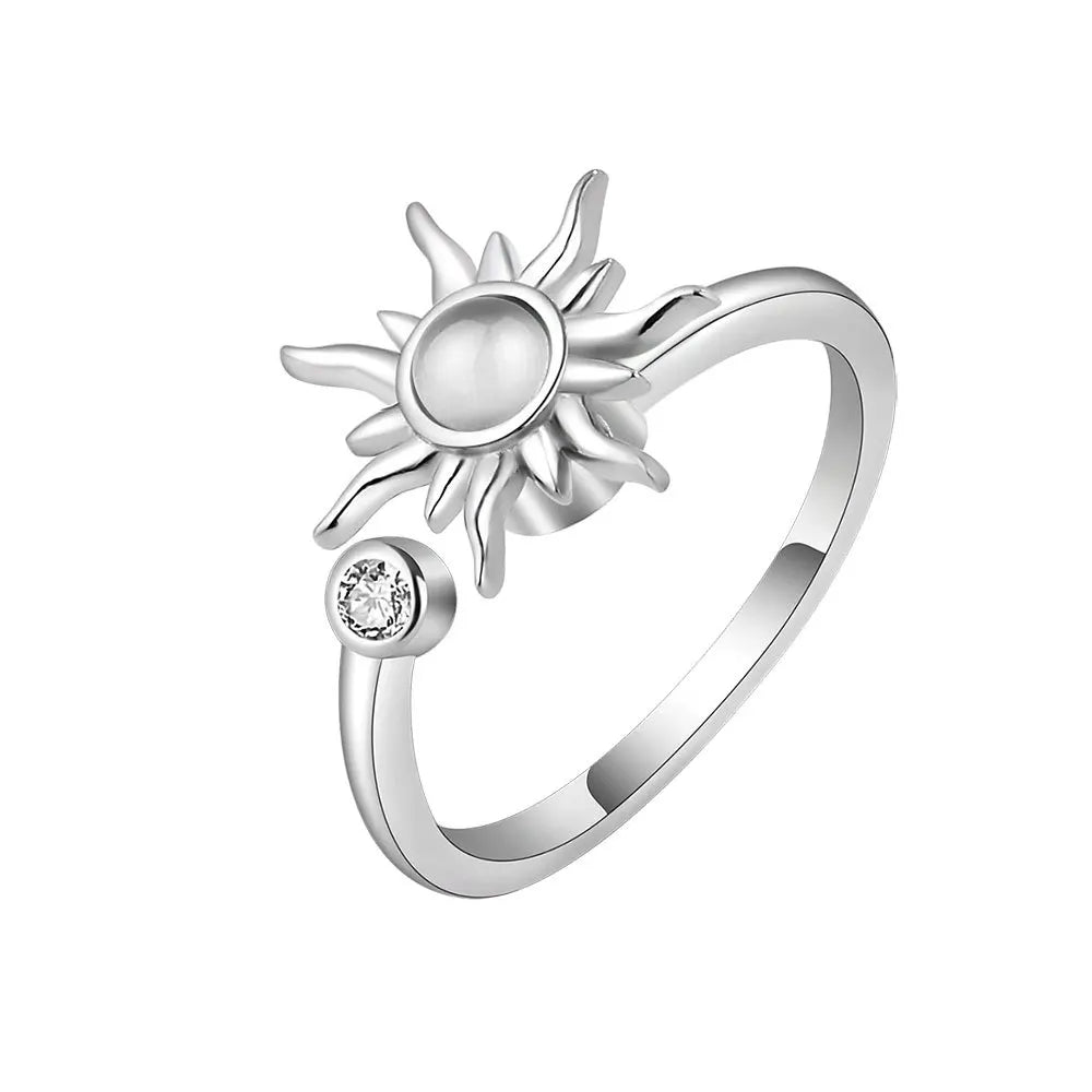 Anti Stress Anxiety Fidget Ring 925 Silver Spinner Planet Sunflower Sun Star Adjustable Rings for Women Trendy Jewelry