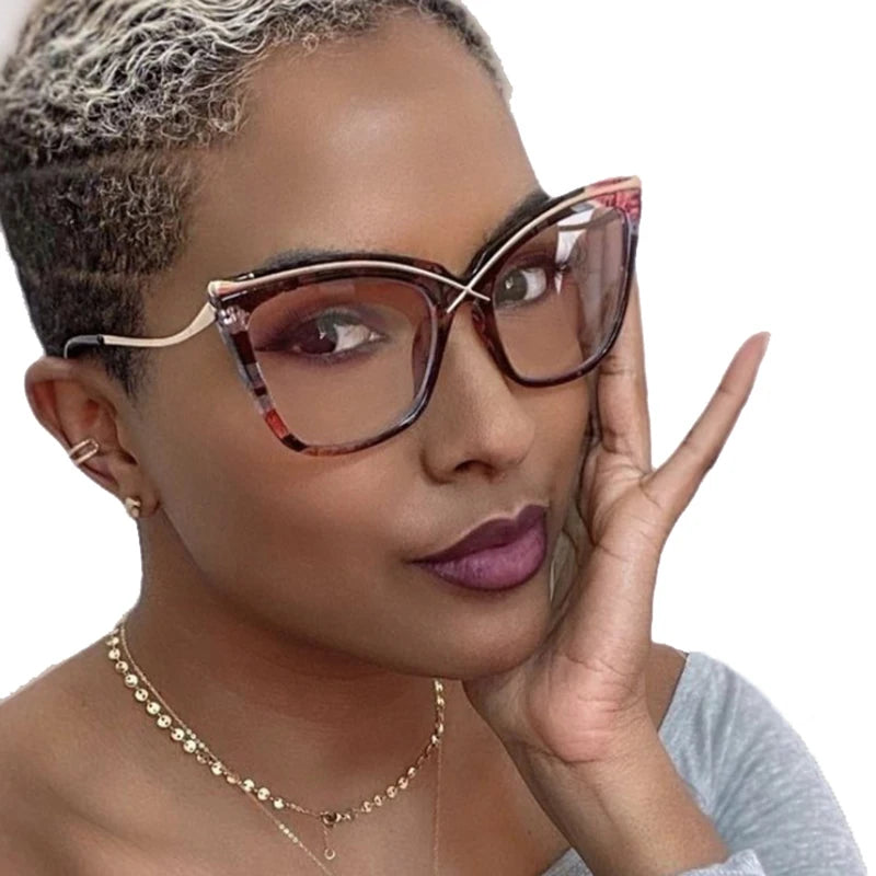 STORY 2023 New Fashion "X" Cat Eye Optical Glasses Metal Frame Anti Blue Light Blocking Glasses Women Retro Computer Eyeglasses