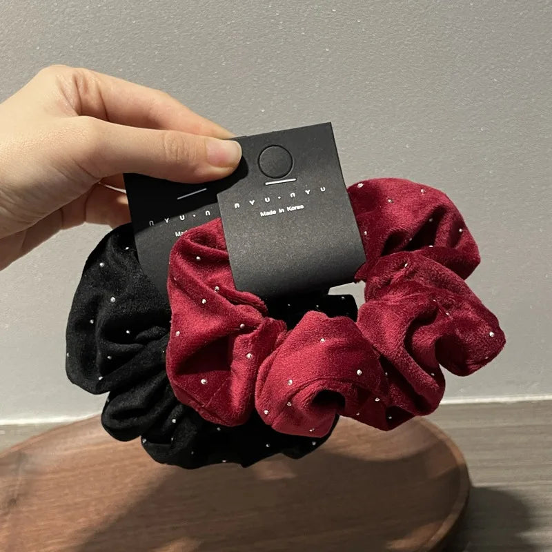 IVANHOE New Style Simple Temperament Diamond-studded Velvet Hair Scrunchies Velvet Large Scrunchies Hair Band