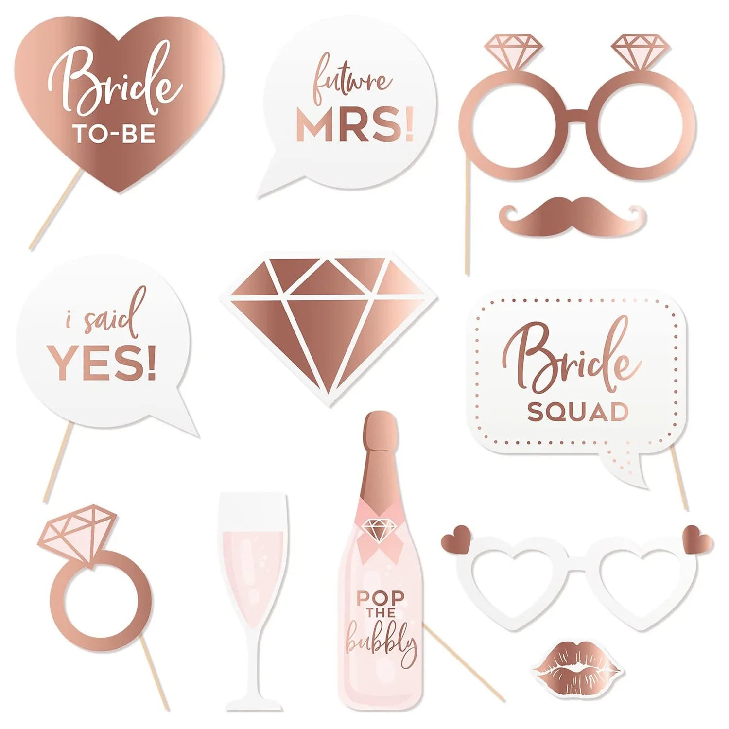 12Pcs Team Bride Be Rose Gold Paper Photo Booth Props Mask Bachelorette Hen Party Bridal Shower Wedding Decoration Supplies