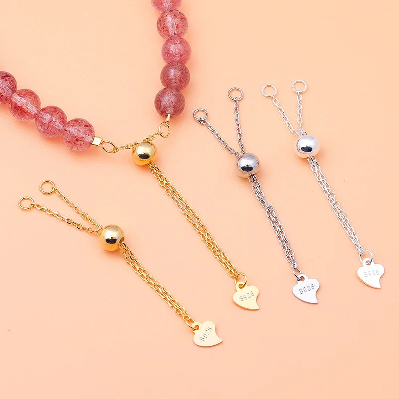 Hot Sell 925 Sterling Silver Bracelet Extension Chain With Silicone Beads Necklace Adjustment Chain Diy Jewelry Supplies