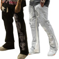 Vintage Custom Distressed Raw Hem Embroidery Oversize 100% Cotton Joggers Men Sweatpants Oversize Flare Sweat Pants Men