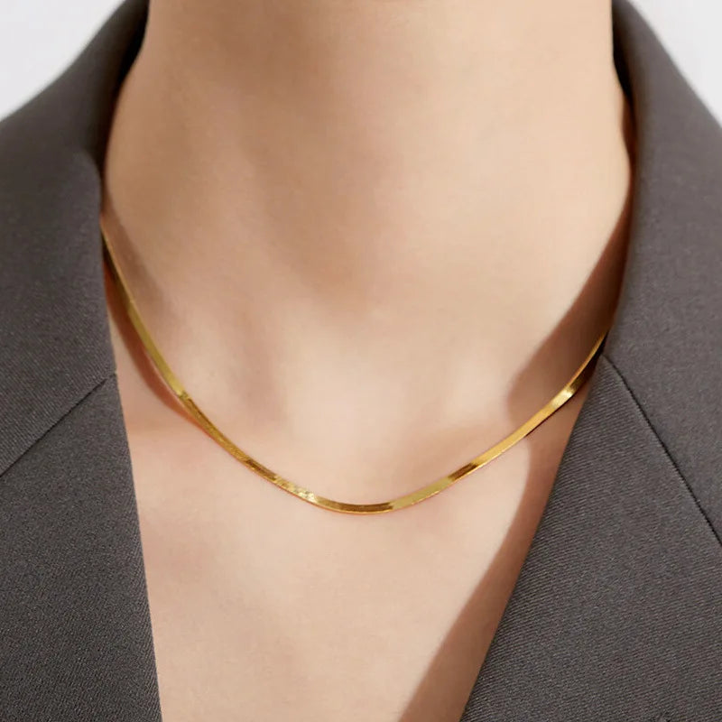 Jachon S925 Sterling Silver Jewelry Necklace 18k Gold Plated Flat Snake Bone Chain Blade Necklace Gold Link Necklace