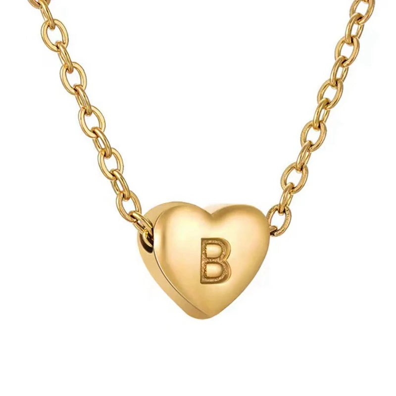Hot Selling 18k Gold Plated Heart Pendant Stainless Steel Personalized Custom Letter Initial Necklace Women Gift