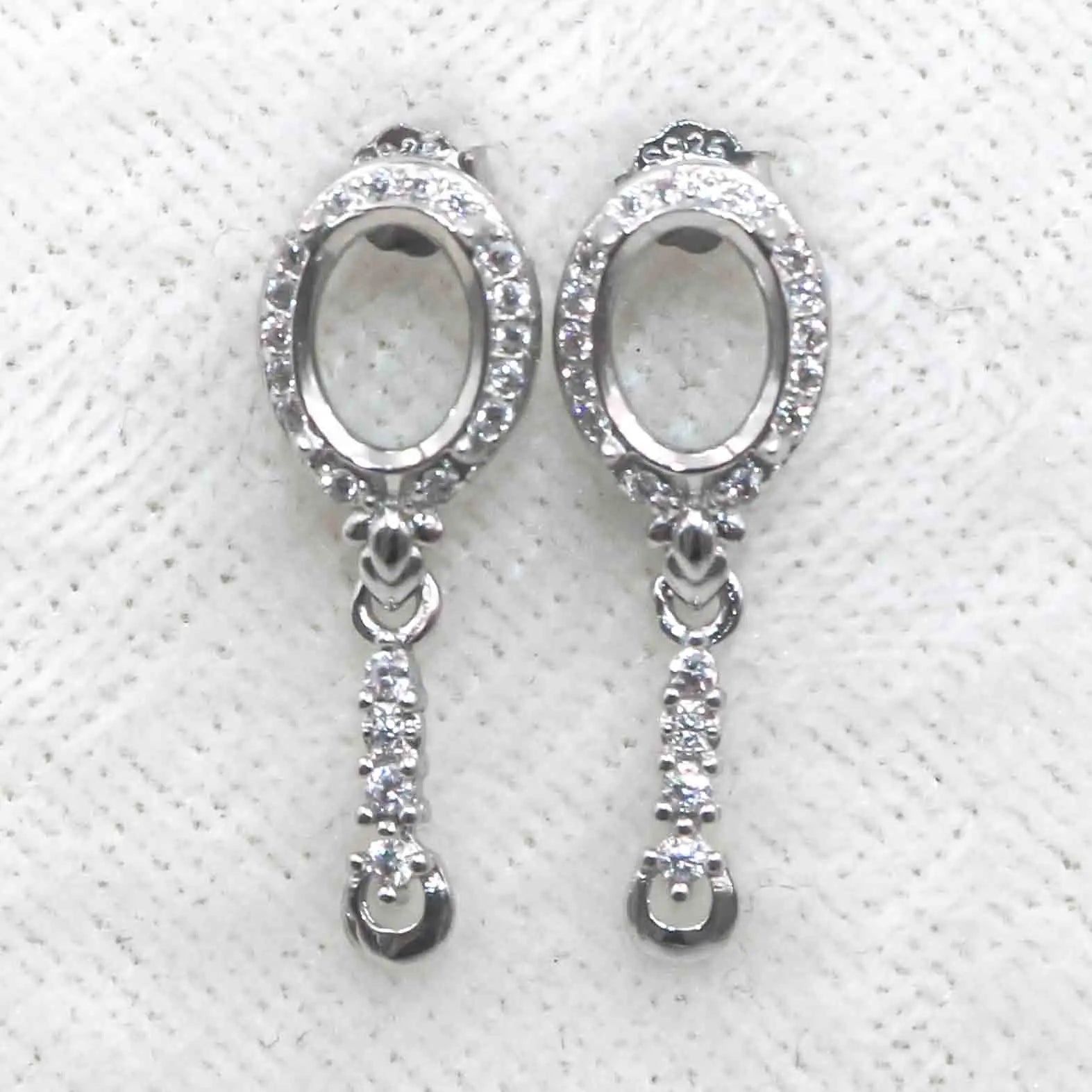 Sterling Silver 6*8mm Semi Mount Stud Eardrops Empty Frame Support Blank Setting S925 Base Without Center Stone DIY for Inlay
