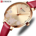 CURREN 9068 Watches Women New Leather Quartz Wristwatches Luxury Design Clock for Ladies Charm Flowers Dial Montre Female Gift