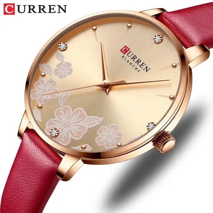 CURREN 9068 Watches Women New Leather Quartz Wristwatches Luxury Design Clock for Ladies Charm Flowers Dial Montre Female Gift