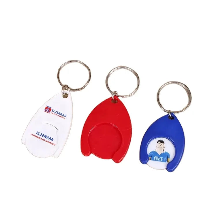 Custom Sublimation Trolley Token Insert Coin Key Chain Holder Plastic Shopping Cart Trolley Coin Keychain