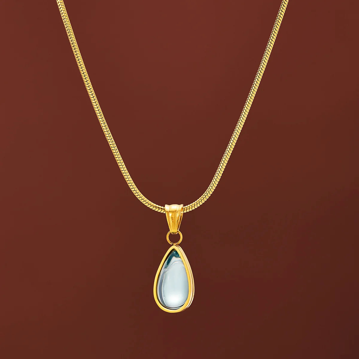 Minimalist Advanced Jewelry 18k Gold Plated Stainless Steel Water Drop Blue Ocean Pendant Necklace