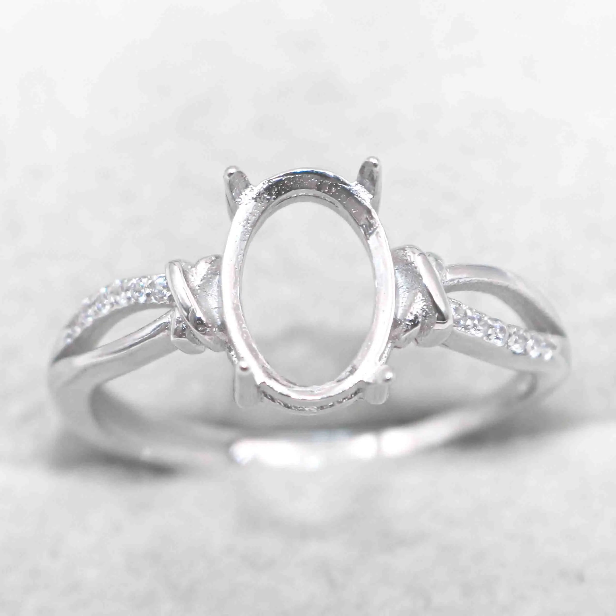 Sterling Silver 7*10mm Semi Mount Ring Empty Frame Blank Support Setting S925 Base Holder Without Center Stone for DIY Inlay