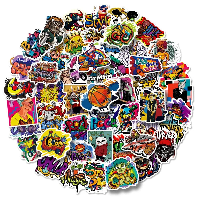 50Pcs Colorful Cool Trend Graffiti Stickers for Girl Boy Skateboard Popular Fashion Vinyl Hip Hop Stickers