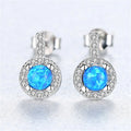 Fine Jewelry 925 Sterling Silver Round Disc Shape Natural Opal Zircons Stud Earrings for Women Girls