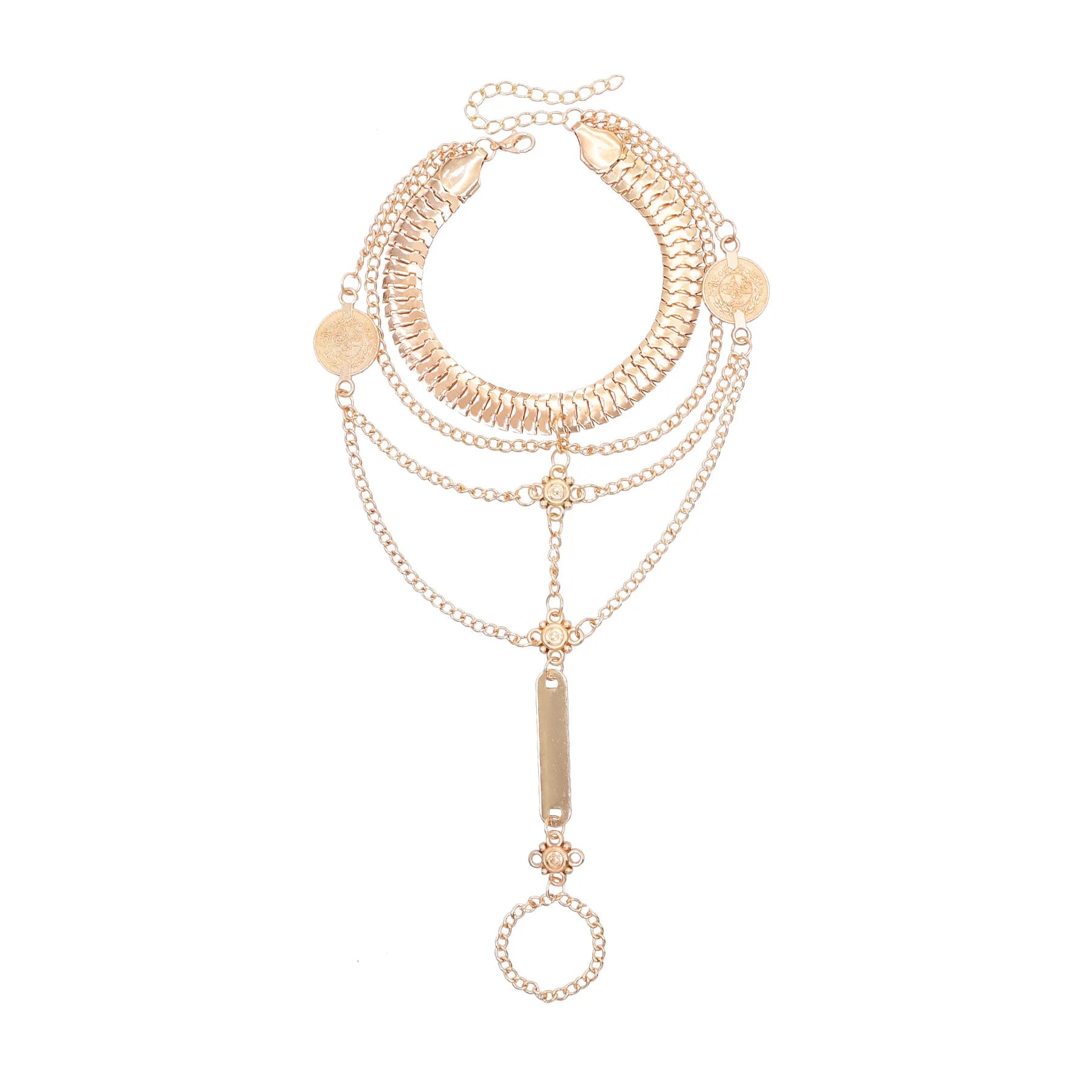 European Retro Exotic Style Cross-Border Jewelry Silver & Gold Metal Snake Bone Chain Bracelets Anklets Main Material Alloy