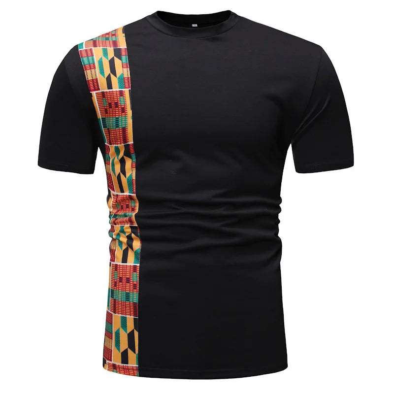 White Patchwork African Dashiki T Shirt Men Brand New Short Sleeve Tee Shirt Homme Streetwear Casual African Clothes Print Blank