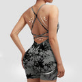 Tie Dye Spaghetti Strap Backless V-Back Scrunch Yoga Romper Women's One Piece Sports Bodysuit with Tummy Control Jumpsuit