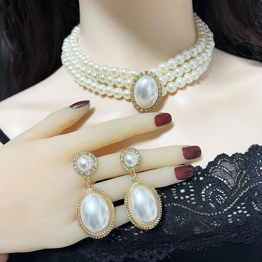 Trendy Layered Seed Beads Alloy Necklace and Earring Anniversary Jewelry 18K Gold Plated