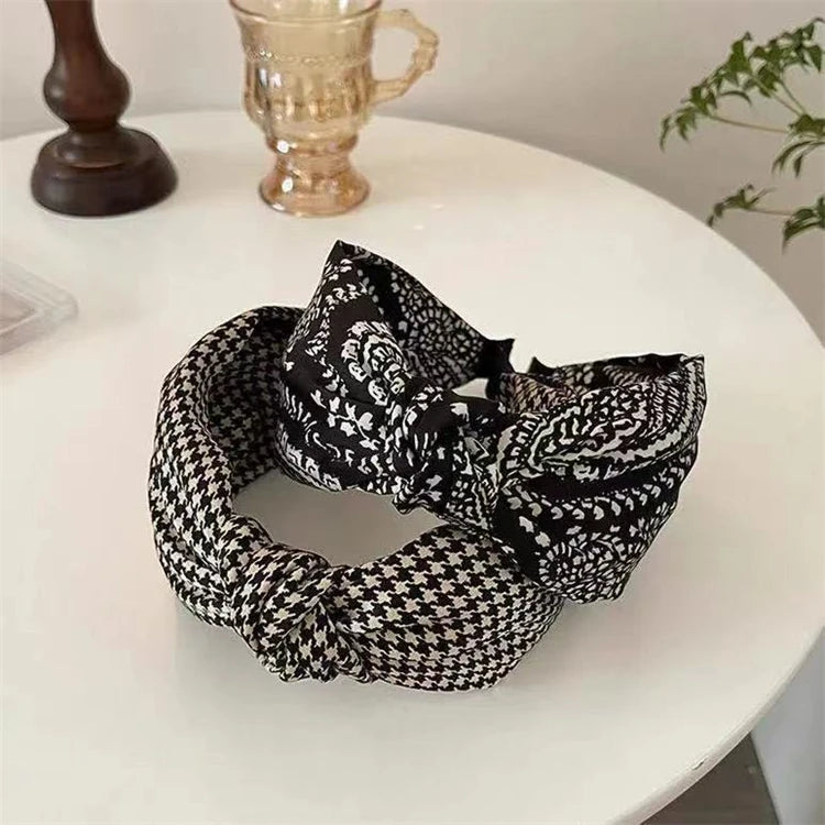 Ladies Butterfly Houndstooth Knot Headbands for Girls Wide Plaid Hairbands Hair Hoop Hair Accessories