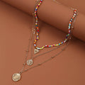 Bohemian Multilayer Colorful Seed Bead Flower Coin Necklace Statement Clavicle Chain Necklace for Women Jewelry