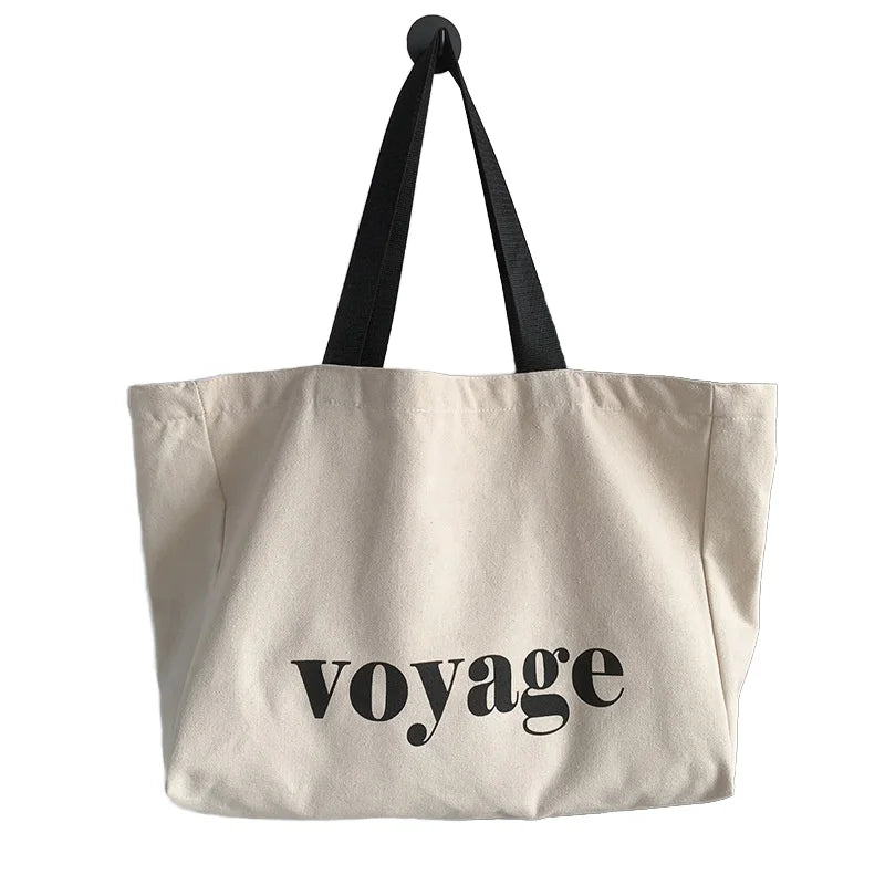 Extra Large Reusable Cotton Canvas Tote Shopping Bag for Women Custom Logo Printed with Zipper Pockets and Rope Handle
