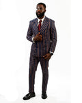 Pin Stripes Men's Suit 2 Pieces Blazer Pants Double Breasted Peaked Lapel Business Formal Wedding Groom Tailored Costume Homme