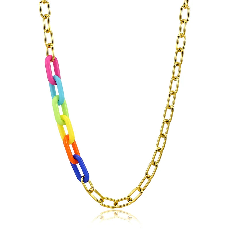18k Gold  45cm Necklaces Hip Pop Chain Necklaces Colorful Acrylic Jewelry Man  Chain Female Male Factory