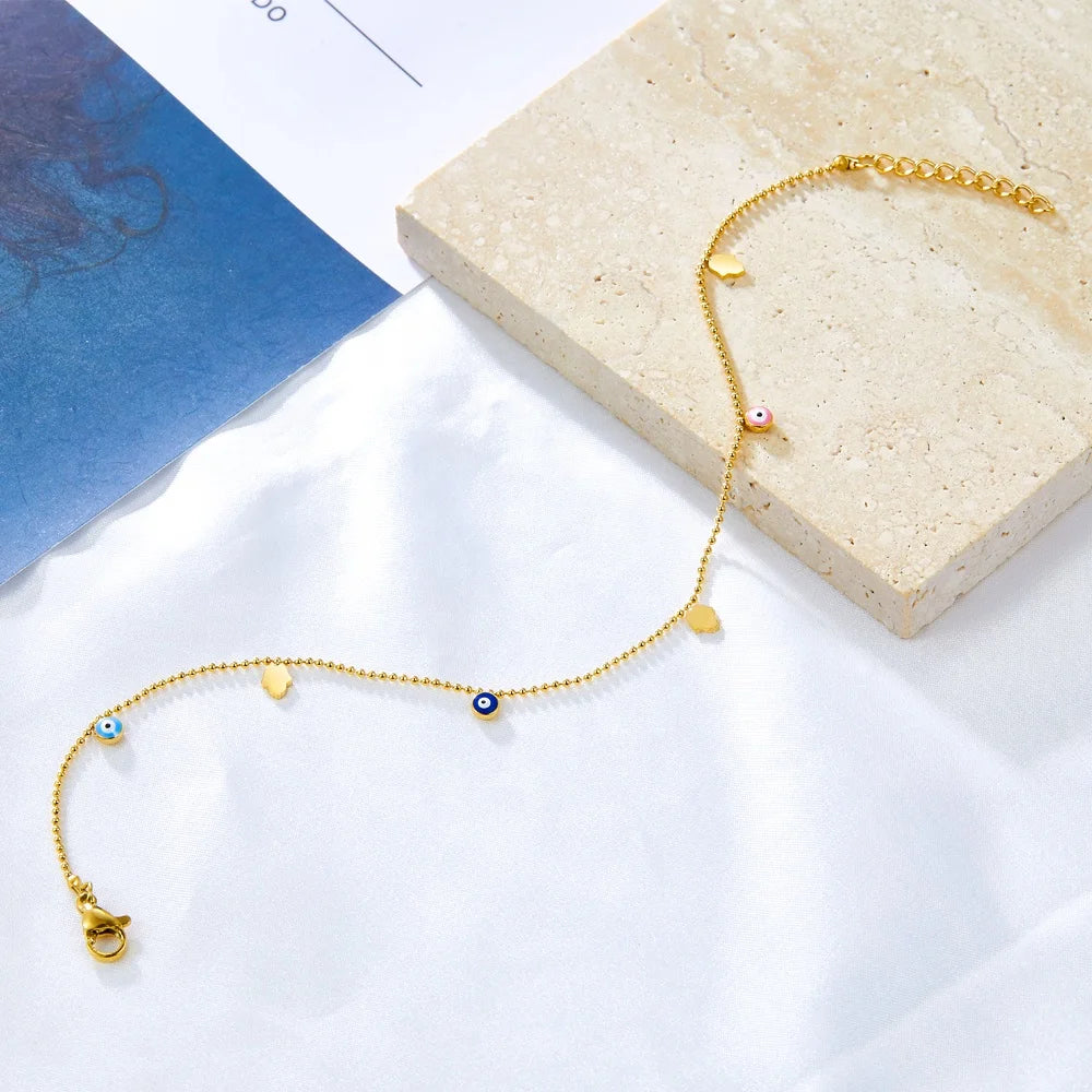 Summer Fashion Beach Foot Jewelry Anklet Custom Mini Mixed Color Eye Beads Anklet Fine 316l Stainless Steel Anklet for Women