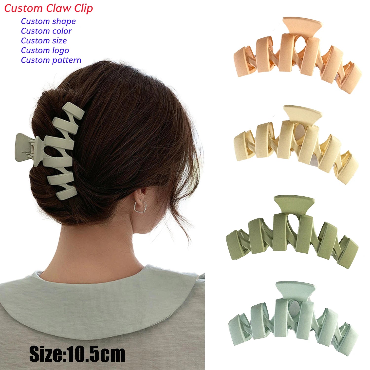 Custom Color Logo Design 11.5cm Big Solid Color Wavy Claw Clips Plastic Hair Clamp Large Matte Hair Claw Clips