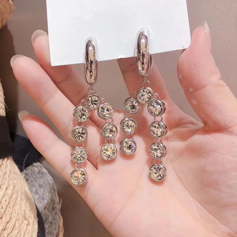 Silver Needle Geometric Diamond Tassel Earrings Moist Temperament Earrings Simple Fashion Earrings