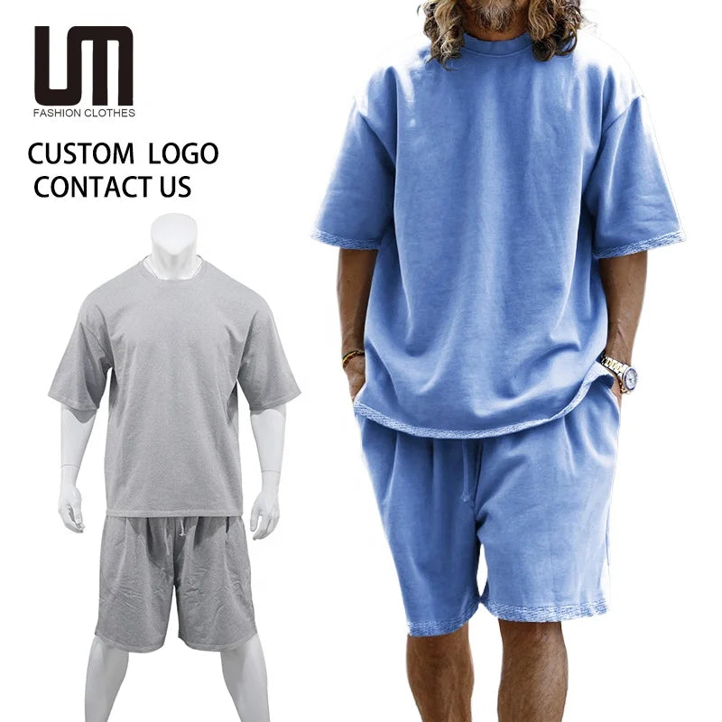 OEM ODM Summer New Men's 2-Piece Set Plus Size Loose Casual Sports Suit Short Sleeve T-Shirt & Shorts Wholesale Comfortable