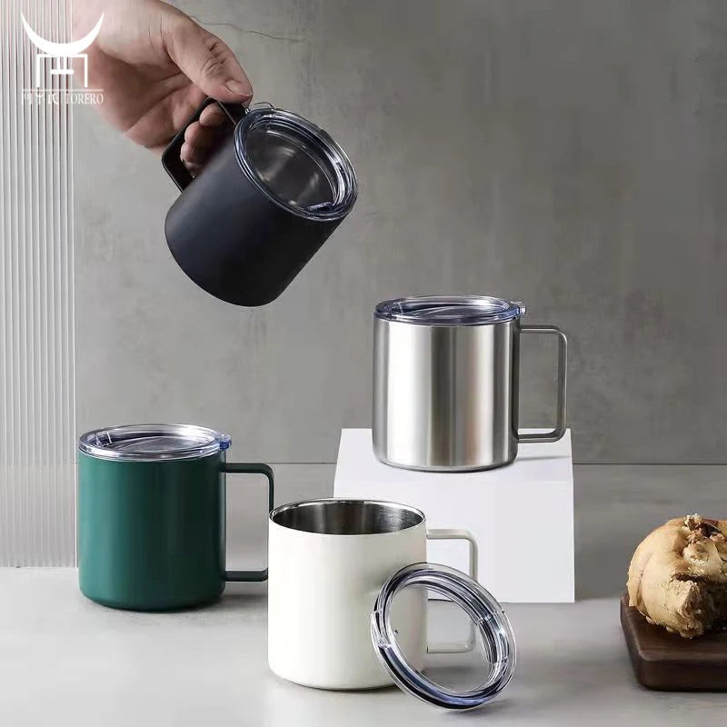 Custom Christmas Mug Nordic 304 Double Wall Stainless Steel Mug Tea Coffee Water Tumbler Cup with Lid and Handle