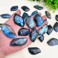Wholesale Semi-precious Stone Crafts Crystal Water-drop Shape Pendants Flashy Labradorite Leaf for Pendant Crystal Decoration