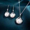 JOYFFO S925 Women's Silver Pearl Jewelry Set Dainty Pearl Pendant Necklace with Dangle Earrings for Weddings