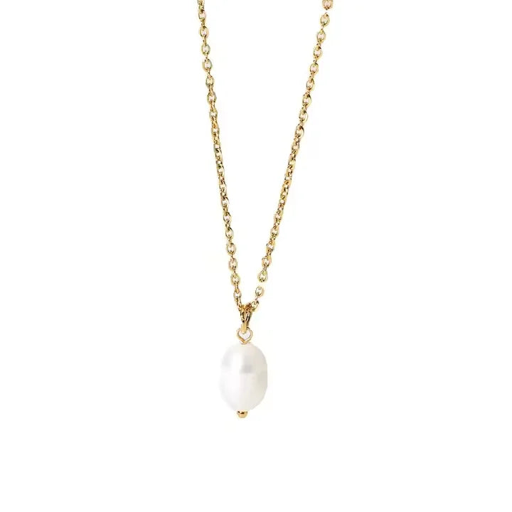 Cunyan Fashion Single Pearl Jewelry Stainless Steel Necklace 18K Gold Plated Big Pearl Pendant Necklace for Women