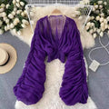 Fall Full Sleeve V-neck Chiffon Shirts Women Crop Top Solid Casual Blouse Ladies Casual Clothing Clothes Women Wholesale