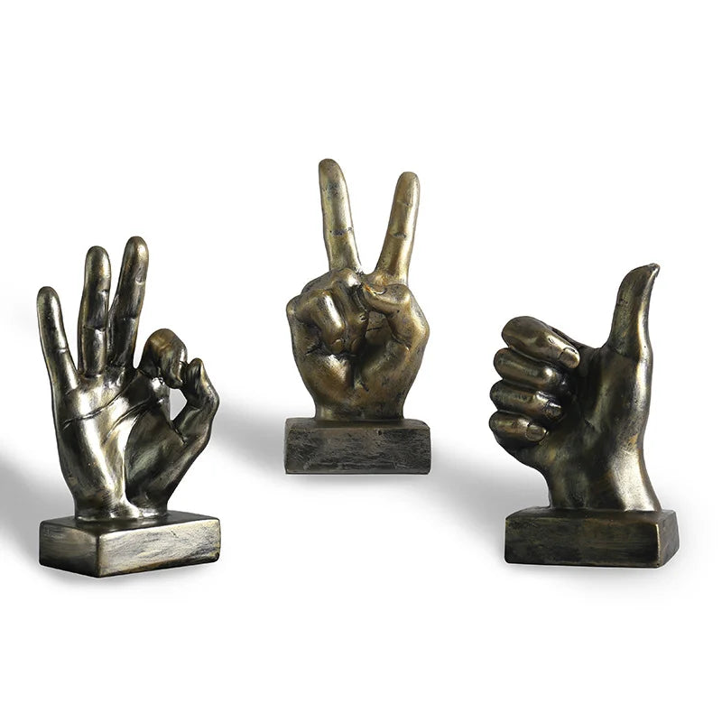 2025 European Resin Ornaments Creative Finger Gesture Figurine Thumb up Room Crafts Tabletop Home Decoration Retro Furnishings