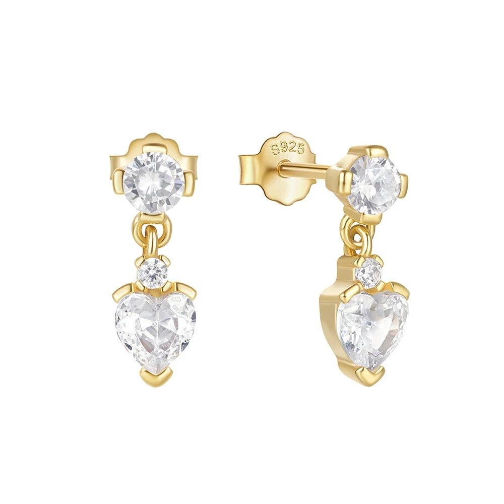 Aimgal Fine Jewelry Trendy Love Drop Earrings 5A Zircon on 18K Gold-Plated 925 Silver for Weddings Party & Piercing