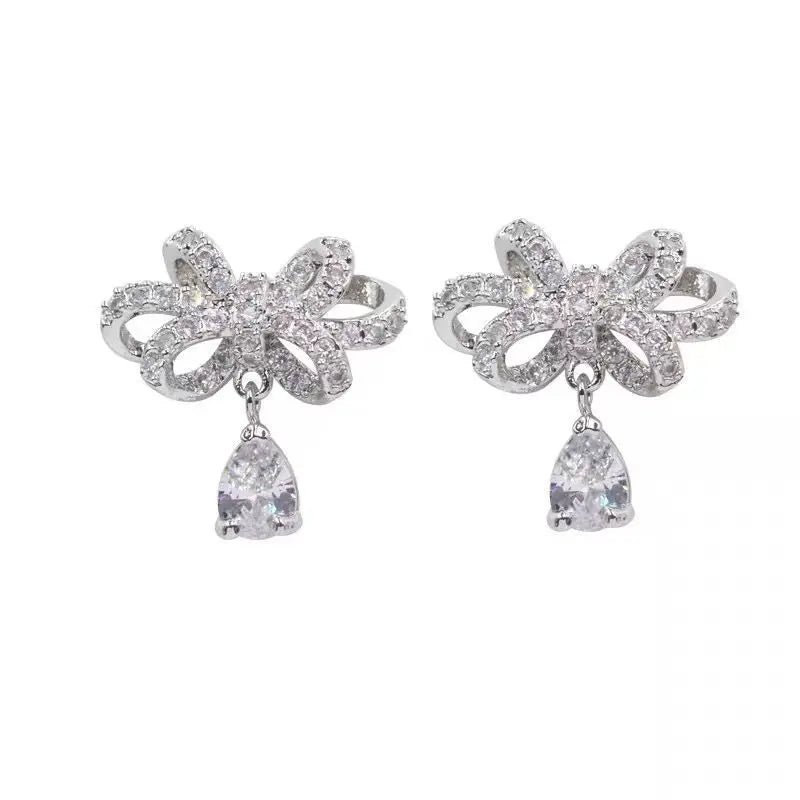 925 Sterling Silver Bowknot Zircon Earrings for Women 2022 New Trend Personality Lady Fashion Jewelry