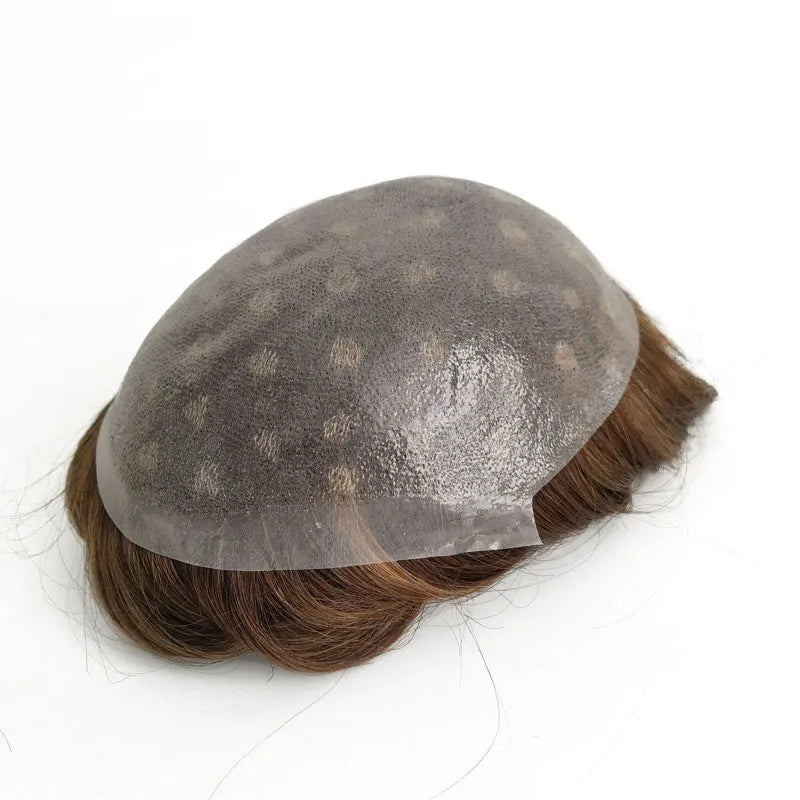 Highlight Color Thin PU Skin Base Natural Human Hair Men's Toupee MegaBDM
