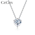 CZCITY Necklace Woman Sterling Silver Chain Gem Stone Charm 1 CT Moissanite Diamond New 925 Iced Heart Pendant