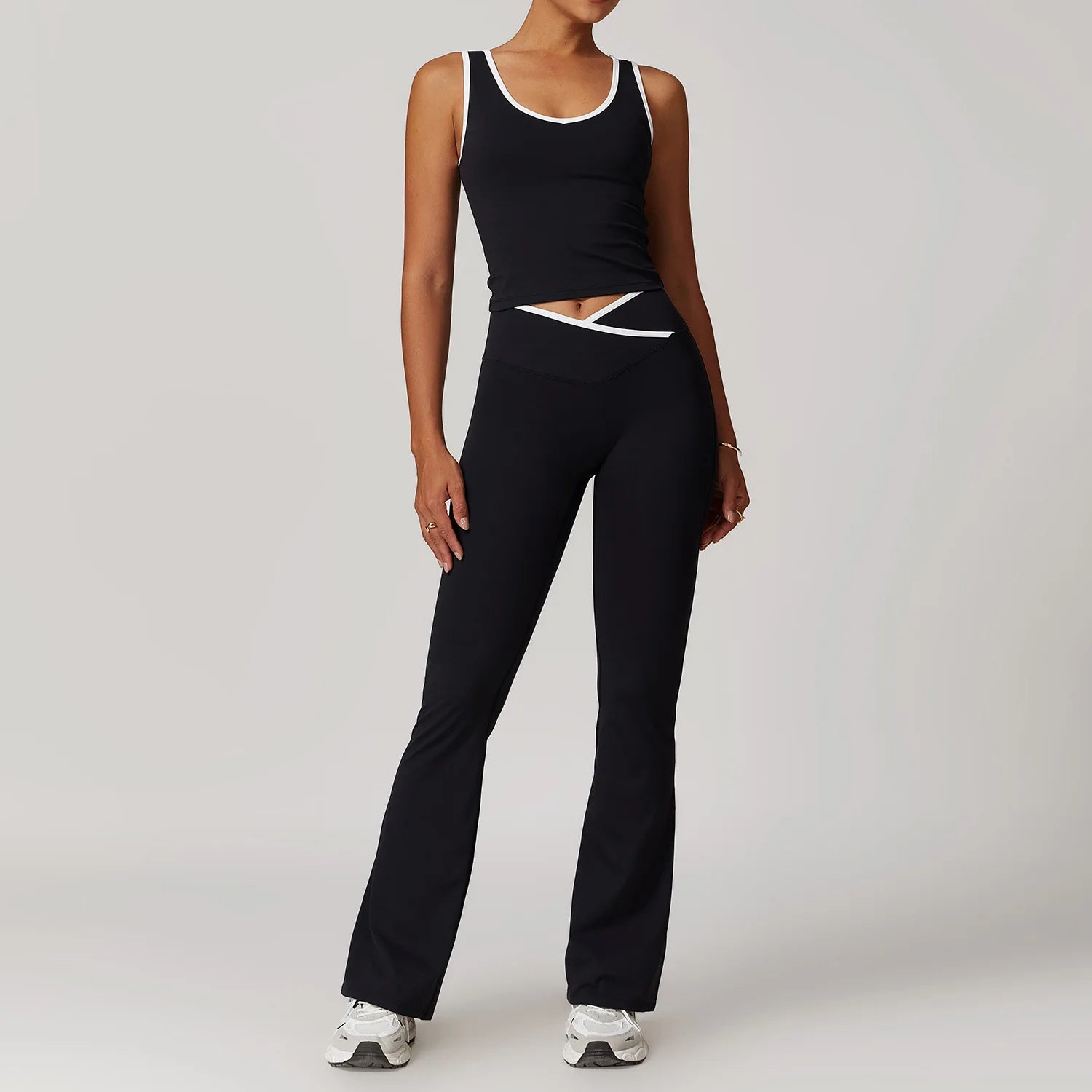 Women's Workout 2 Piece Sets Lounge Outfits Slim Sleeveless Tops Cross Waist Butt Lift Leggings Sets Yoga Suit