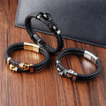 Genuine Leather Bracelet OEM Customized Skull Stainless Steel Magnetic Clasp Men's Leather Bracelet Wristband Jewellery
