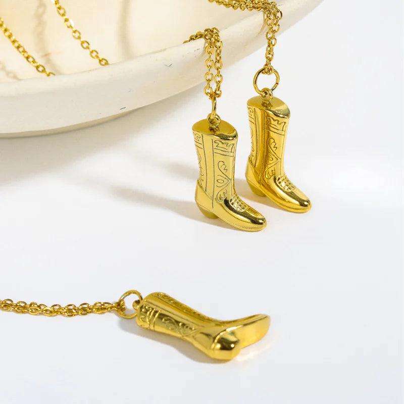 Vintage Style Chunky Western Cowboy Boot Chains Pendant Necklace Charms Waterproof Fashion Jewelry Party Necklace for Women
