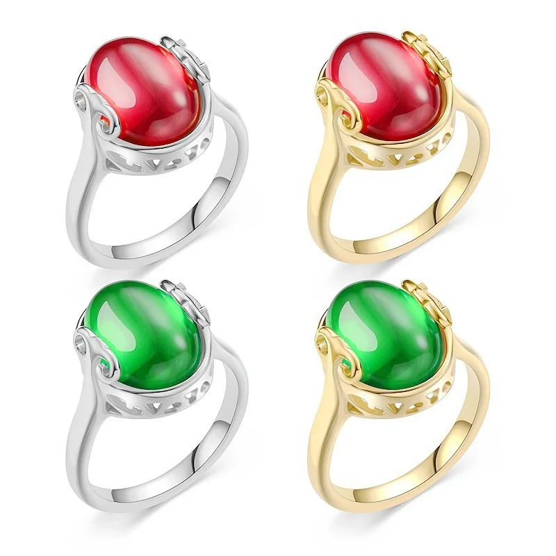 Palace Retro Style Titanium Steel Female Wedding Ring High-Grade Crystal Gemstone Bohemian Oval Cut Diamond Couple Jewelry