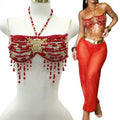 Latest  Custom Mermaid Carnival Fete Season Red Gold Bead Fringe Gemstone Beaded Bralette Tops For Women