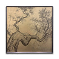 Contemporary Landscape Big Trunk Gold Brass Copperplate Etching Wall Hanging for Hotel